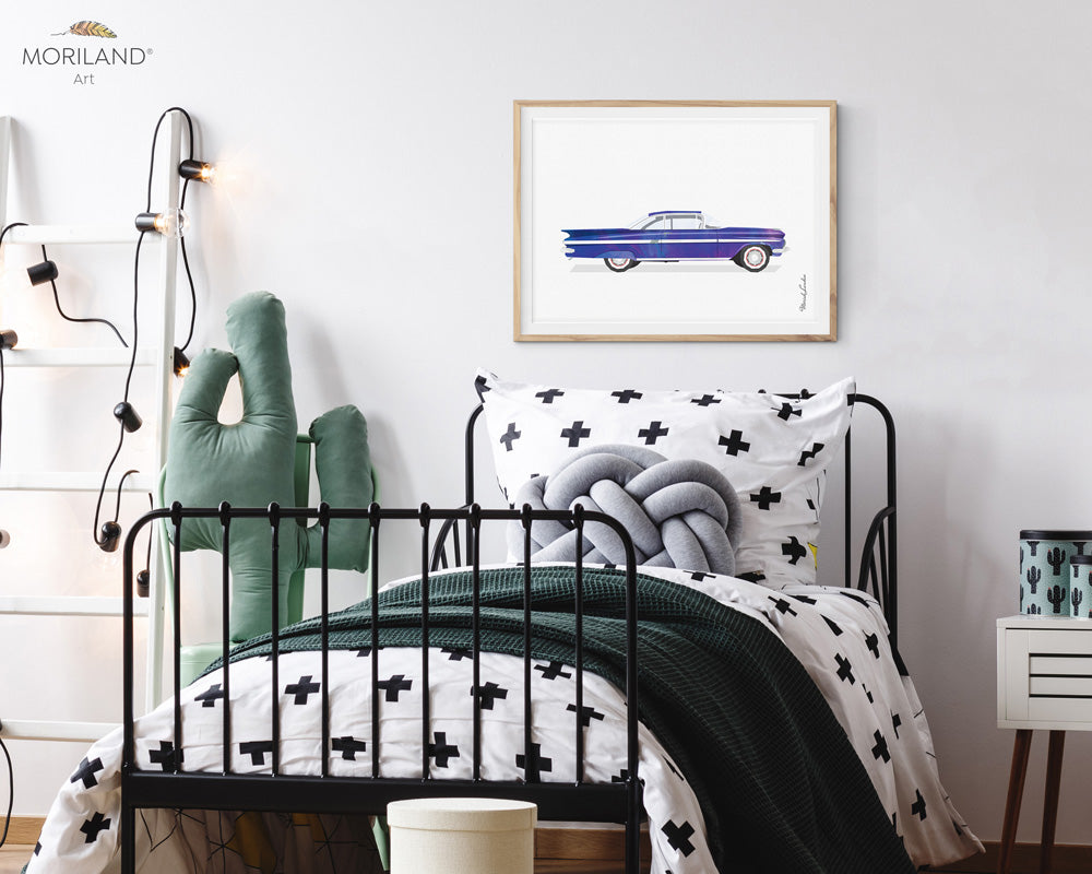 Watercolor Art Classic Car for big boy room decor