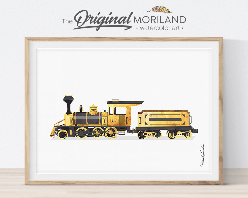 Train Prints, Train Themed Room Decor, Steam Engine Wall Art, Watercolor