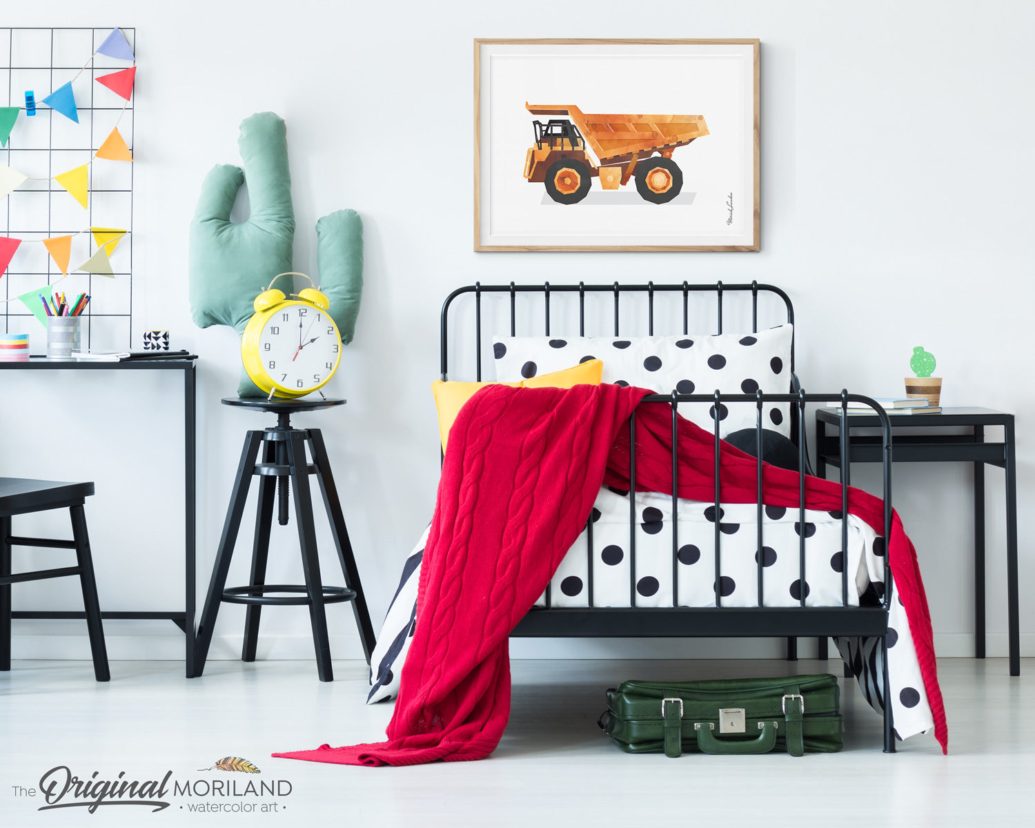 Dump truck watercolor wall art print for boy room and nursery decor