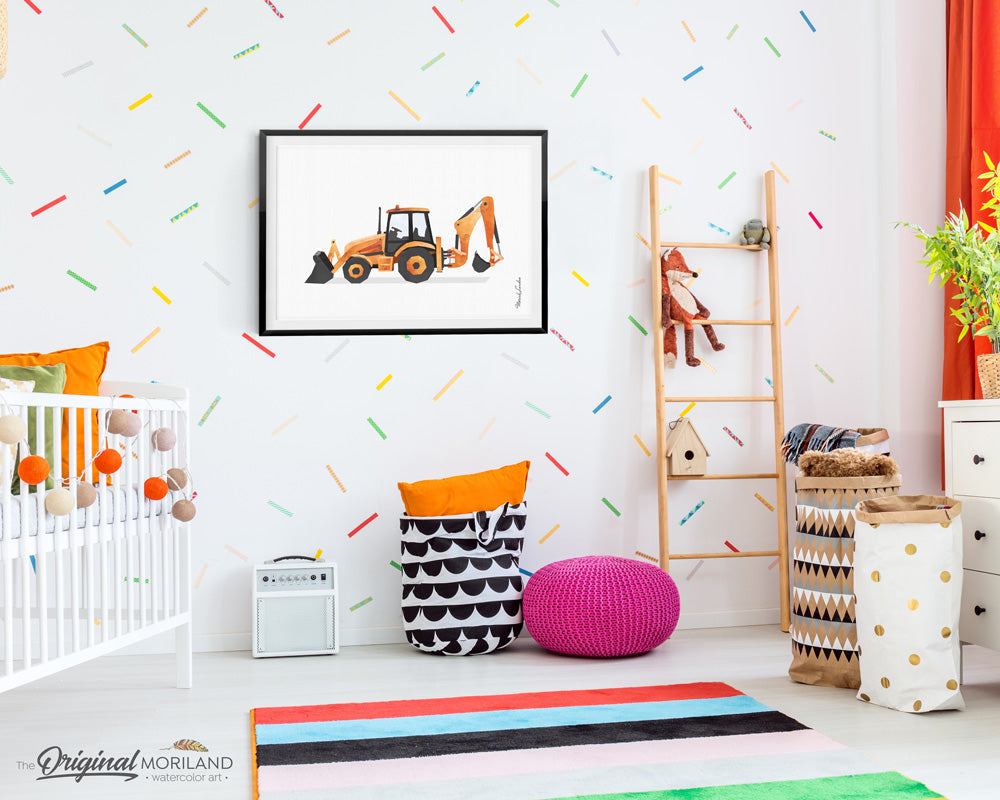 Orange Backhoe Digger Wall Art for Big Boy Room decor