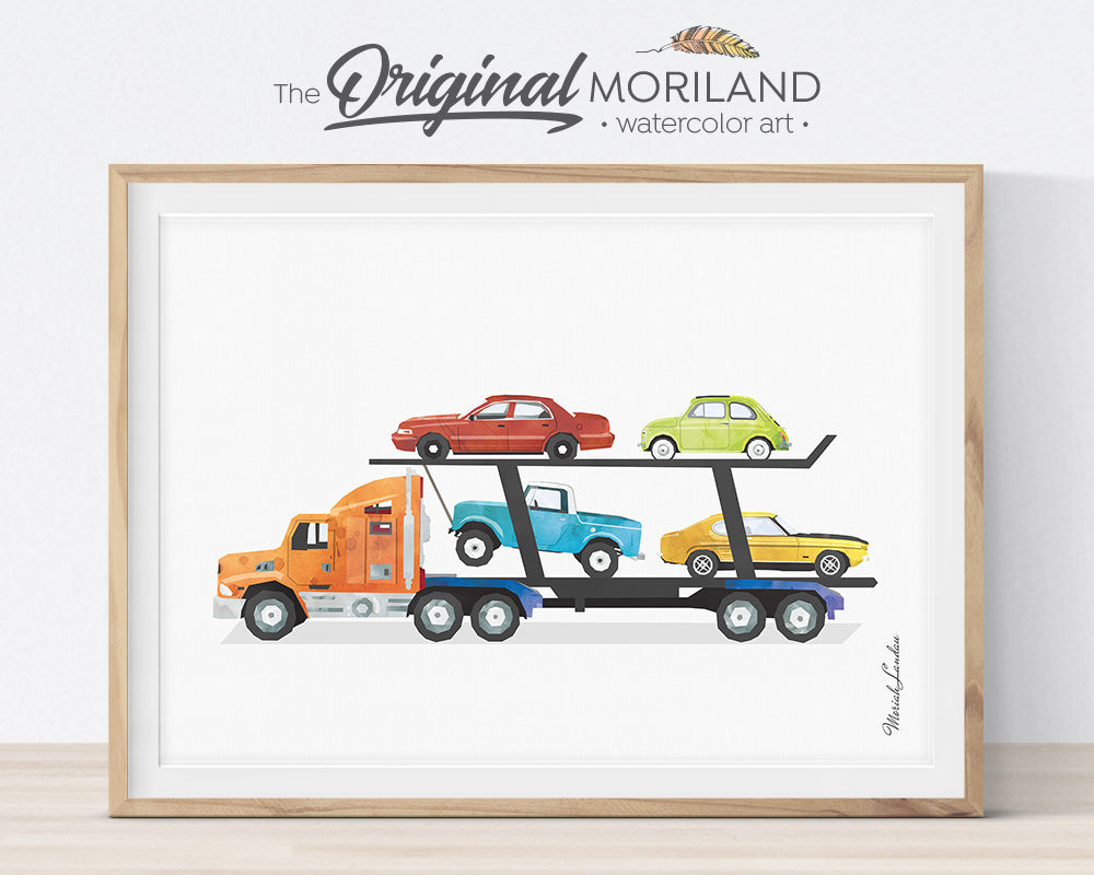 Fire Engine Print, Cement Truck, Garbage Truck Decor, School Bus Printable, Classroom Decor, Car Carrier, Vehicle, Tractor, Watercolor, Alphabet Poster