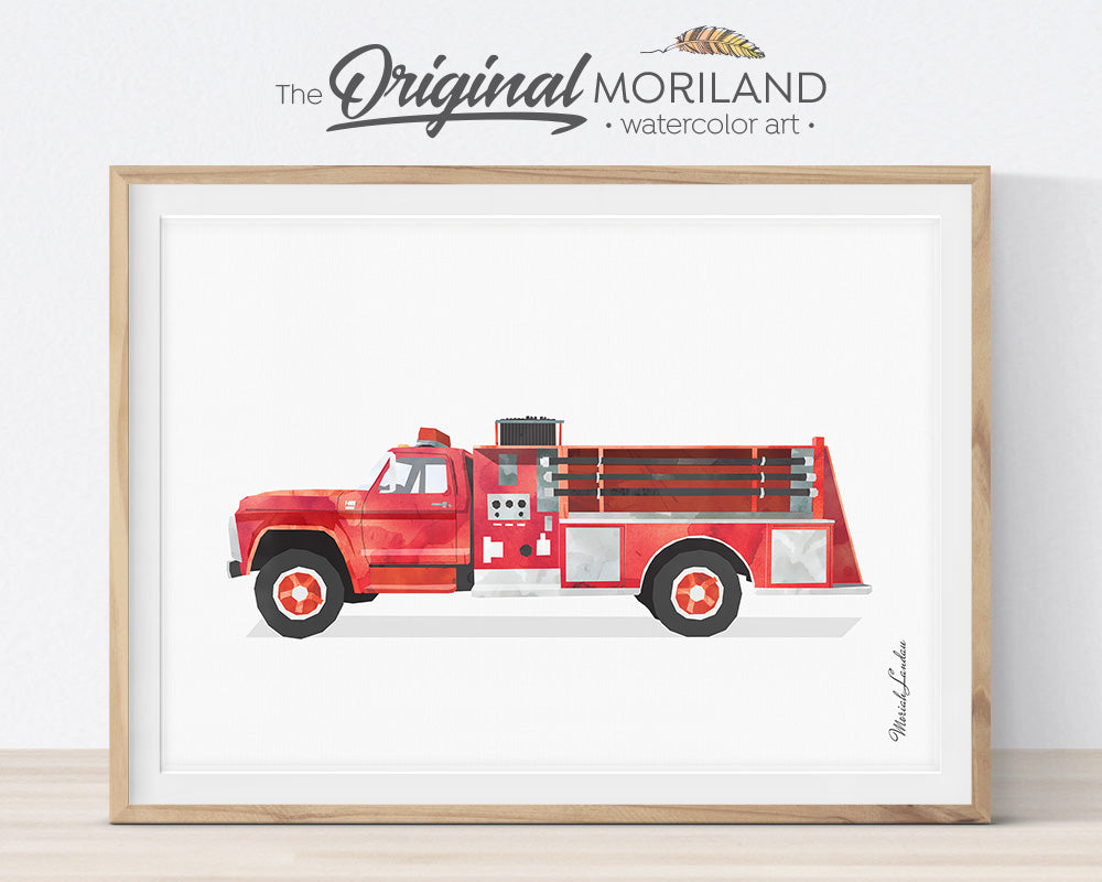 Firetruck print, Set, Fire Engine, Ladder Truck Decor, Firetruck Birthday, Fire Truck Printable, Transportation Wall Art, Poster, Gift, Watercolor, Toddler, Boy Bedroom Art