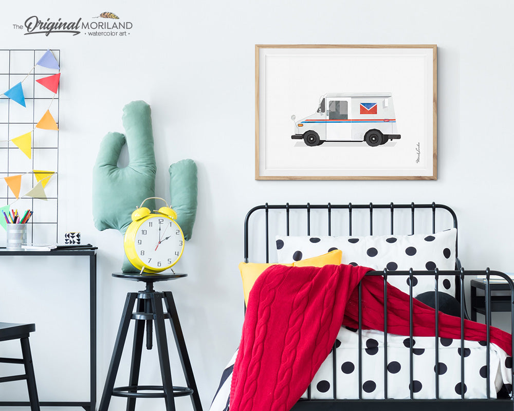Mail Truck Wall Art Print for kids room decor