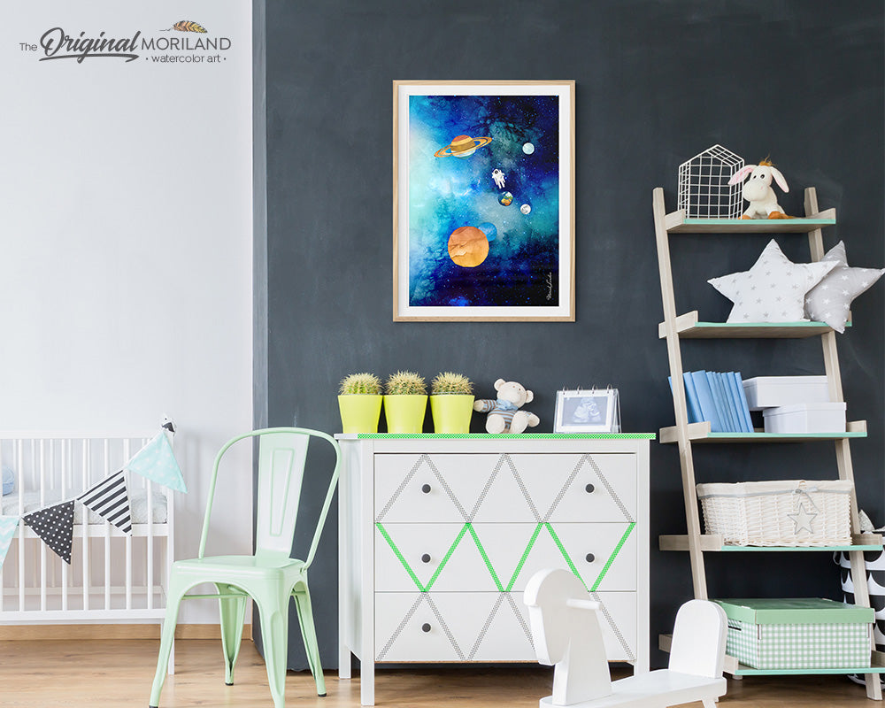 Watercolor Space Planets Galaxy Printable Wall Art for Boys Room Decor