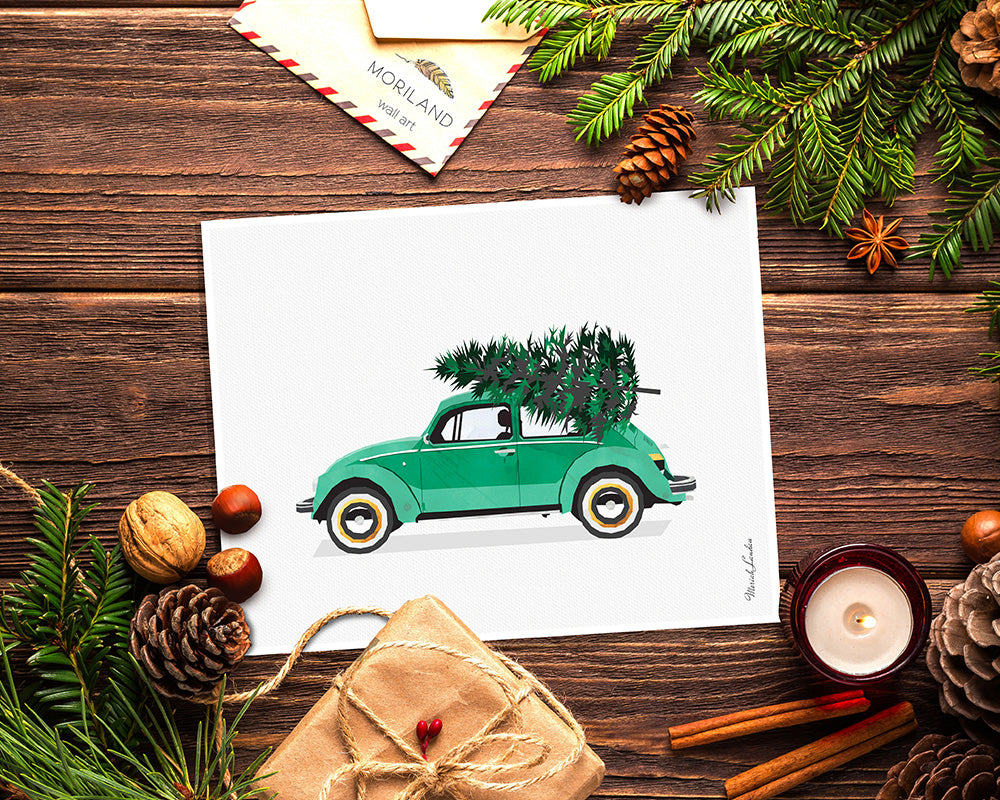 Christmas car print printable for card, wall art and decorations