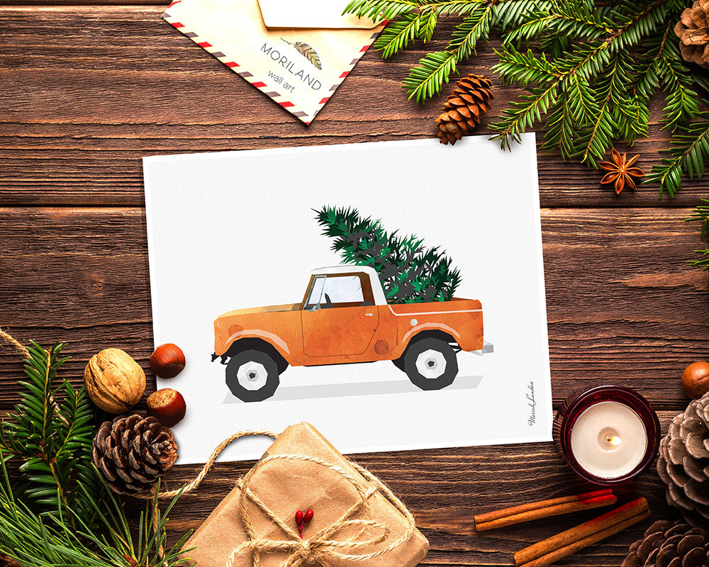 Christmas truck print printable for card, wall art and Christmas decorations