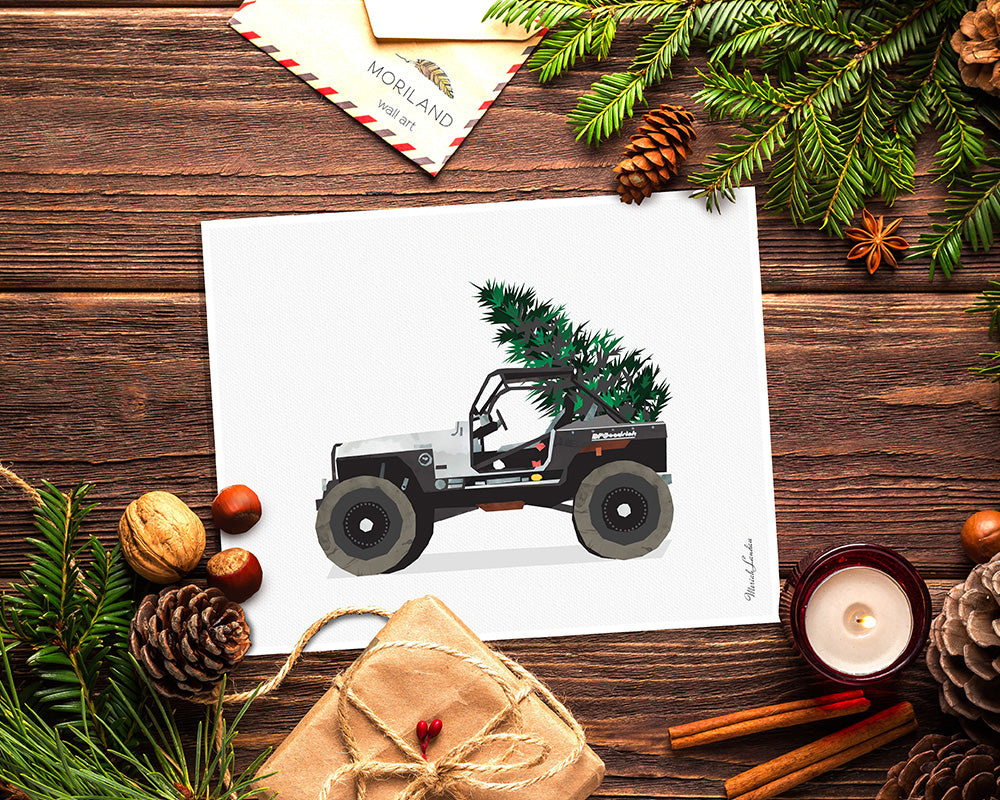 Christmas Jeep print printable for card, wall art and Christmas decorations