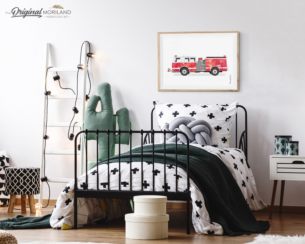 Firetruck wall art Print for boy room and nursery decor, fire engine
