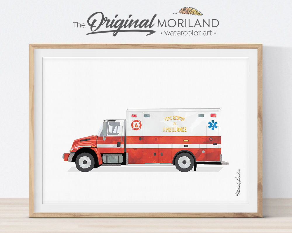 Firetruck print, Set, Fire Engine, Ladder Truck Decor, Firetruck Birthday, Fire Truck Printable, Transportation Wall Art, Poster, Gift, Watercolor, Toddler, Boy Bedroom Art