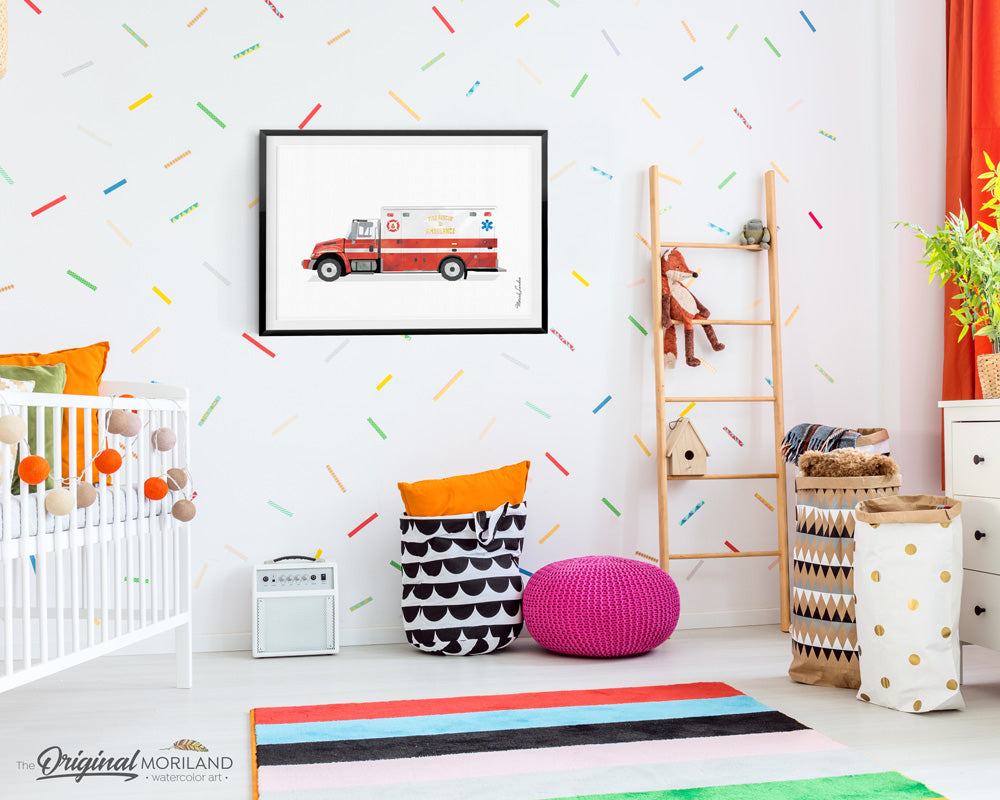 Firetruck Ambulance Print for kids room