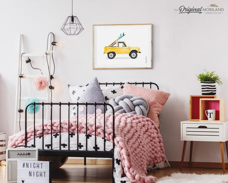 Bronco Wall Art Print with surfboard for kids room decor