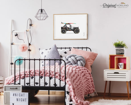 Surf art with jeep for kids room decor