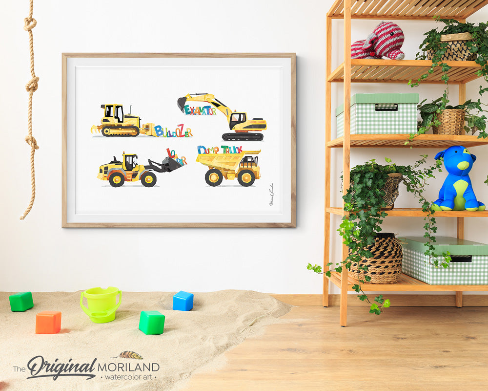 Alphabet Digger Dump Truck Construction Print for boys bedroom