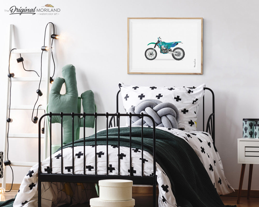 Green Dirt Bike Wall Art for boys room decor