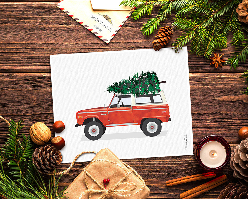 Red Christmas bronco printable print wall art for decoration and card